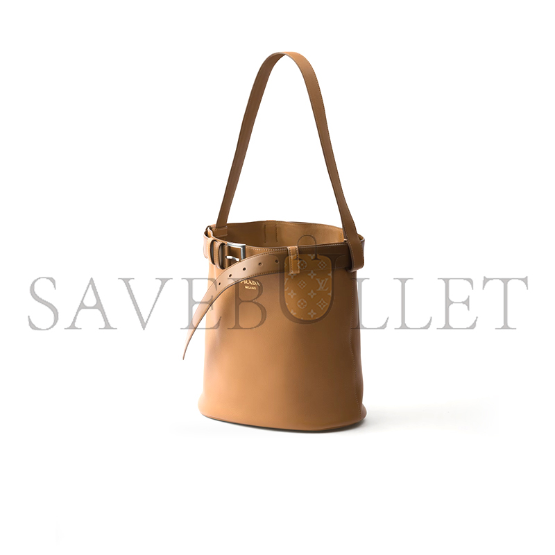 Pra*a buckle leather bucket bag with belt 1be085 (29*26.5*18cm)